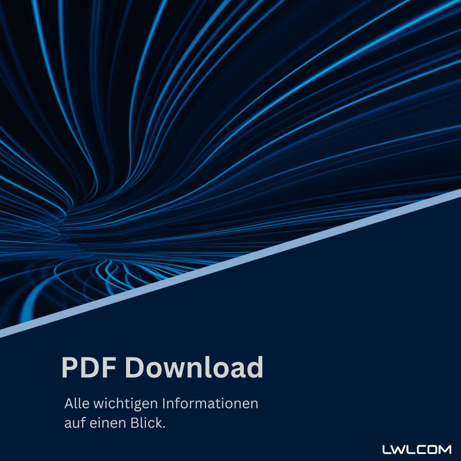 Bild mit blau leuchtenden, geschwungenen Linie vor einem dunkelblauem Hintergrund. Unten steht: PDF Download. Alle wichtigen Informationen auf einen Blick.