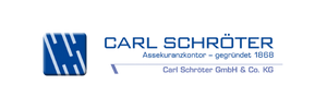 Logo Carl Schröter. Blaues Viereck und blauer Schriftzug.